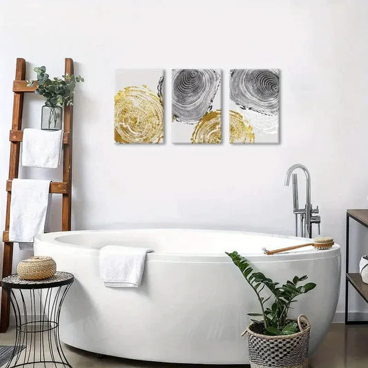 3pcs Abstract Black and Golden Metal Print Ready to Hang Art