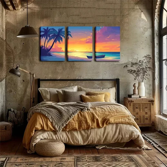 3pcs   Coastal Beach Scene Oil Painting Wall Art Set Canvas Framed 40x60cm - High Quality Print 100% Australian Made Wall Canvas Ready to Hang