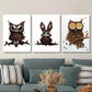 3pcs   Owl, Bunny & Rabbit Designs with Coffee Cup Metal Print Ready to Hang Art