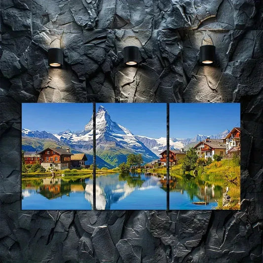 3pcs Swiss Alps Landscape Canvas Framed 40x60cm - High Quality Print 100% Australian Made Wall Canvas Ready to Hang