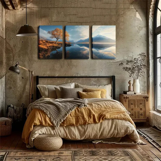 3pcs Serene Alpine Lake Landscape with Vibrant Wall Art Set Canvas Framed 40x60cm - High Quality Print 100% Australian Made Wall Canvas Ready to Hang