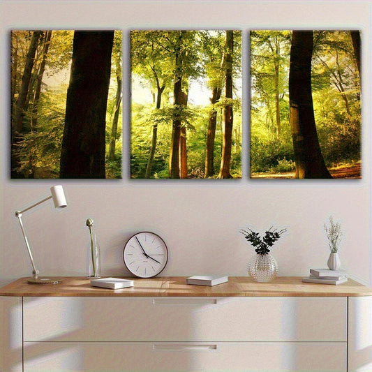 3pcs Sunshine and Green Shade Nature Metal Print Ready to Hang Art