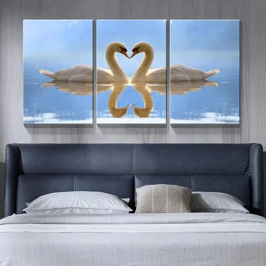 3pcs  Romantic Swan Couple Heart-Shaped Metal Print Ready to Hang Art