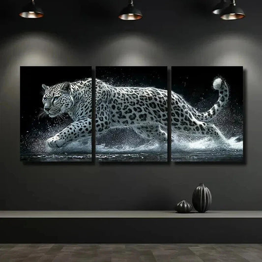 3pcs White Leopard Panther Mural Wall Art Set Canvas Framed 40x60cm - High Quality Print 100% Australian Made Wall Canvas Ready to Hang