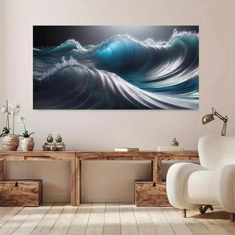 Modern Waves Dynamic Ocean wall canvas office home room framed 120x60cm