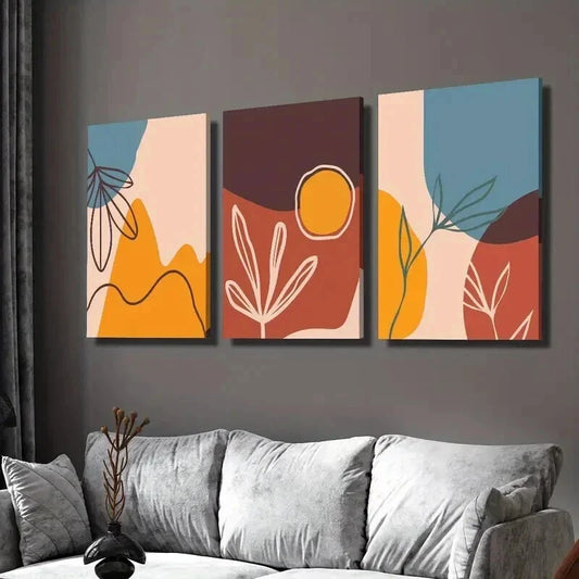 3pcs Boho Style Leaves Sunset Decorative Wall Art Set Canvas Framed 40x60cm - High Quality Print 100% Australian Made Wall Canvas Ready to Hang