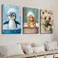 3pcs Cute Penguin Monkey Chameleon in Bathtub Wall Art Set Canvas Framed 40x60cm - High Quality Print 100% Australian Made Wall Canvas Ready to Hang