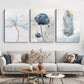 3pcs Blue Floral & Feather Abstract Canvas Framed 40x60cm - High Quality Print 100% Australian Made Wall Canvas Ready to Hang