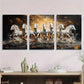 3pcs Galloping White Horses Vibrant Golden & Black Metal Print Ready to Hang Art