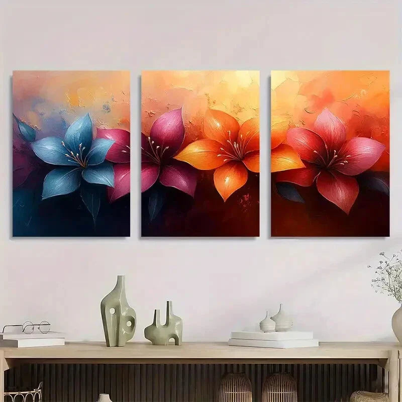 3pcs Elegant Abstract Spring Flowers Metal Print Ready to Hang Art