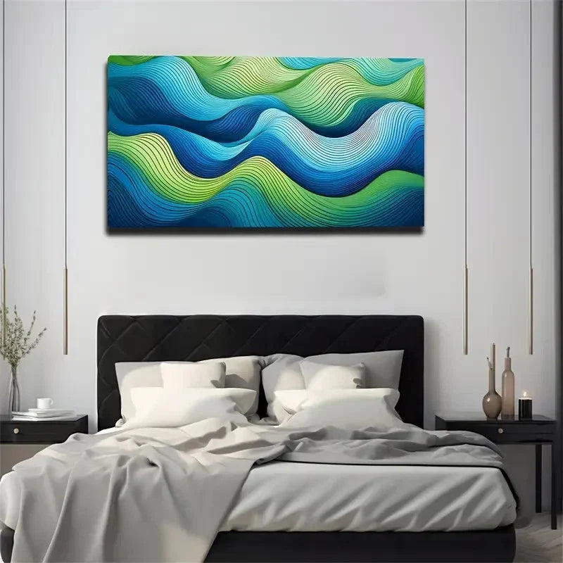 Abstract Wave Wall Art Canvas Office Home Room Framed 80x45cm