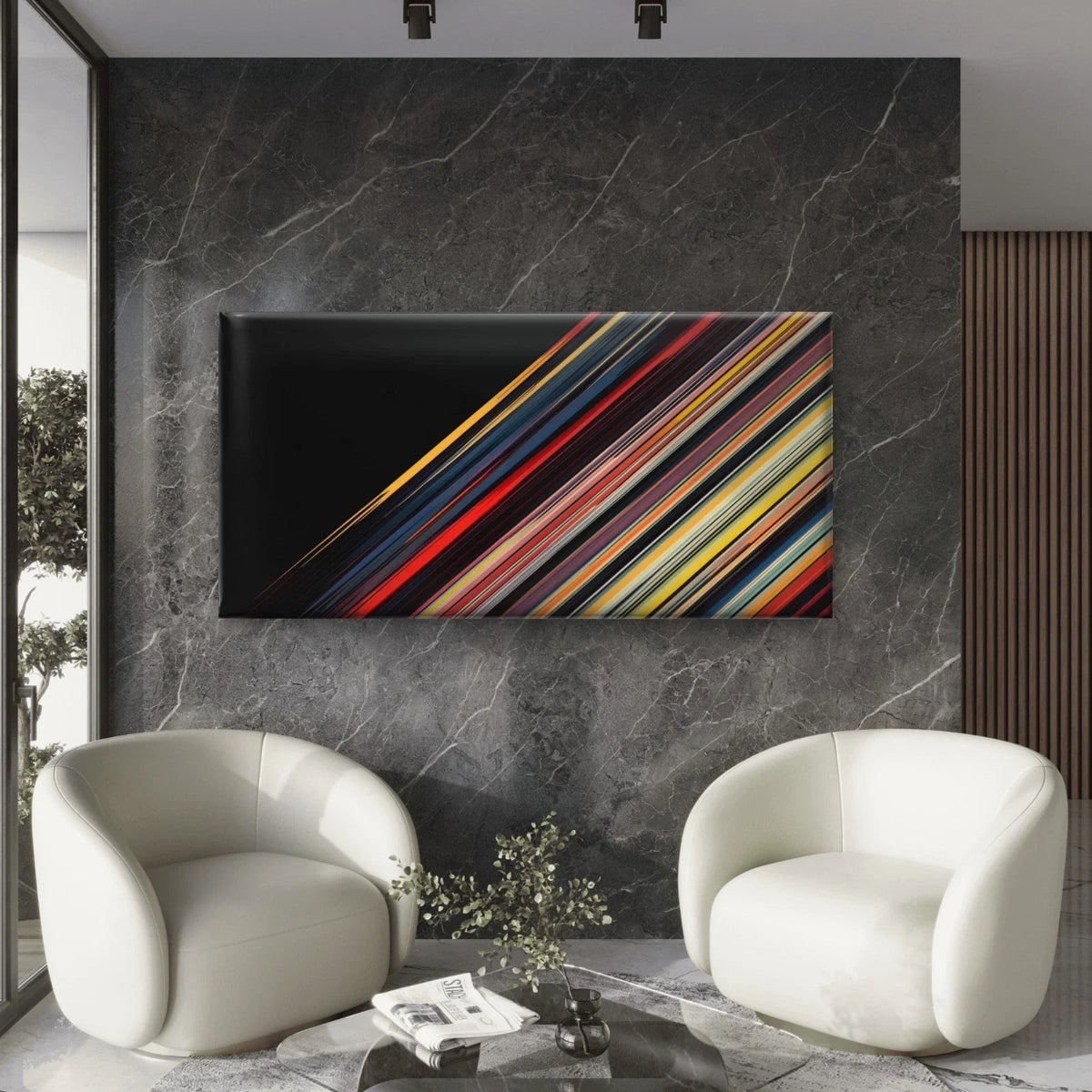 Abstract Diagonal Lines Wall Art Canvas Office Home Room Framed 80x45cm