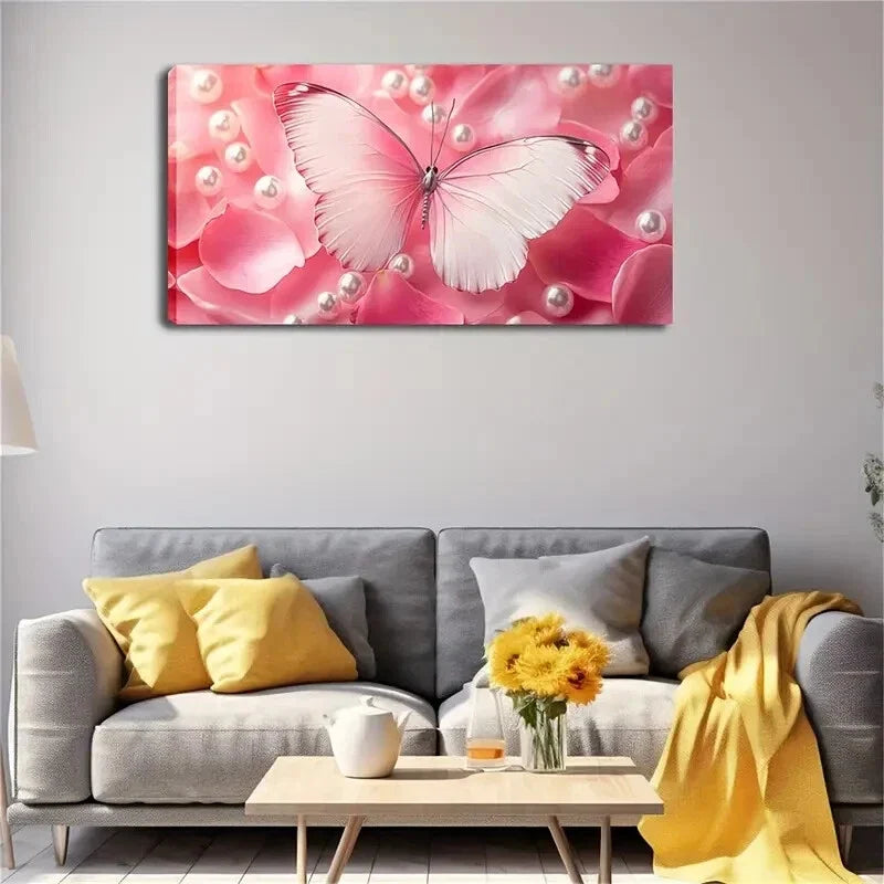 Pink Butterfly Close-Up Nature Wall Art Canvas Office Home Room Framed 120x60cm