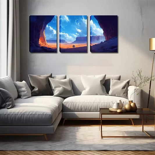 3pcs  Small Human Under The Mountain, Attractive Wall Art Set Canvas Framed 40x60cm - High Quality Print 100% Australian Made Wall Canvas Ready to Hang