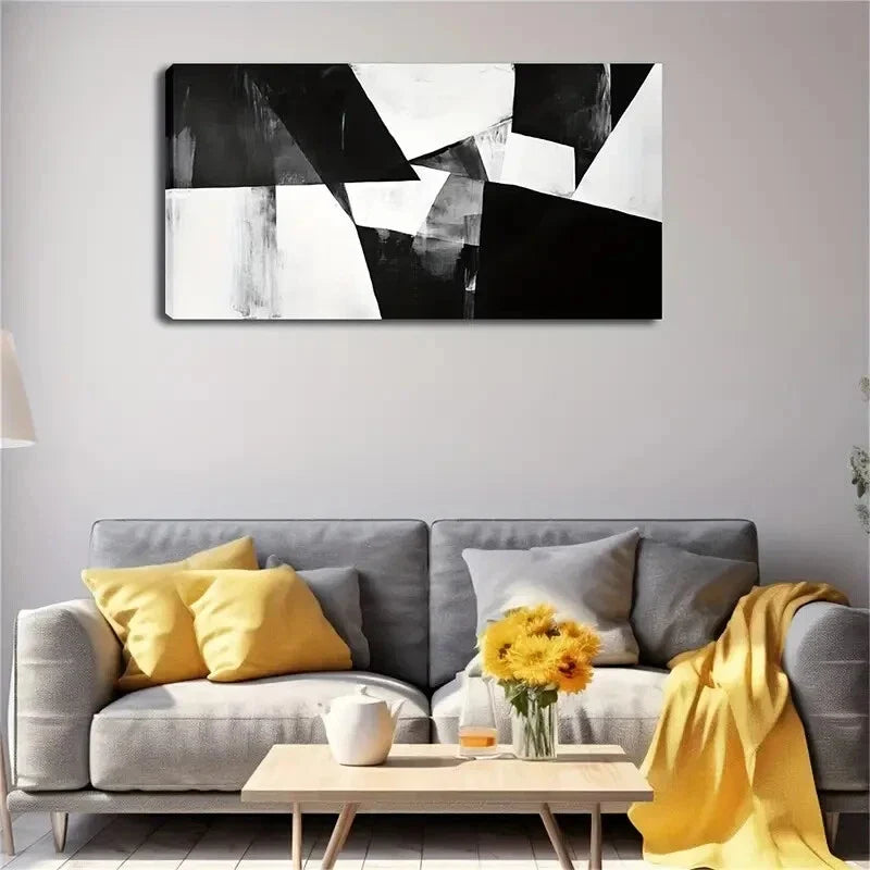 Black White Geometric Abstract Wall Art Canvas Office Home Room Framed 120x60cm