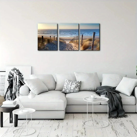 3pcs Beach Coastal Sand Seascape Metal Print Ready to Hang Art