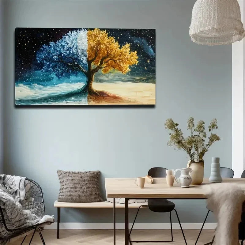 Split Trunk Tree With Winter Wall Art canvas office home room framed 120x60cm