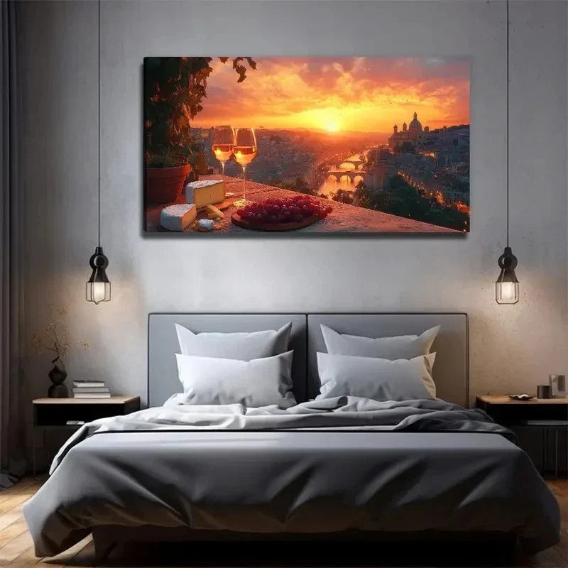 Sunset Wine Nature Wall Art Canvas Office Home Room Framed 120x60cm
