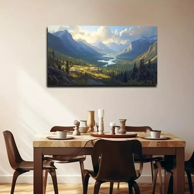 Mountains White Clouds Forest Wall Art Canvas Office Home Room Framed 120x60cm