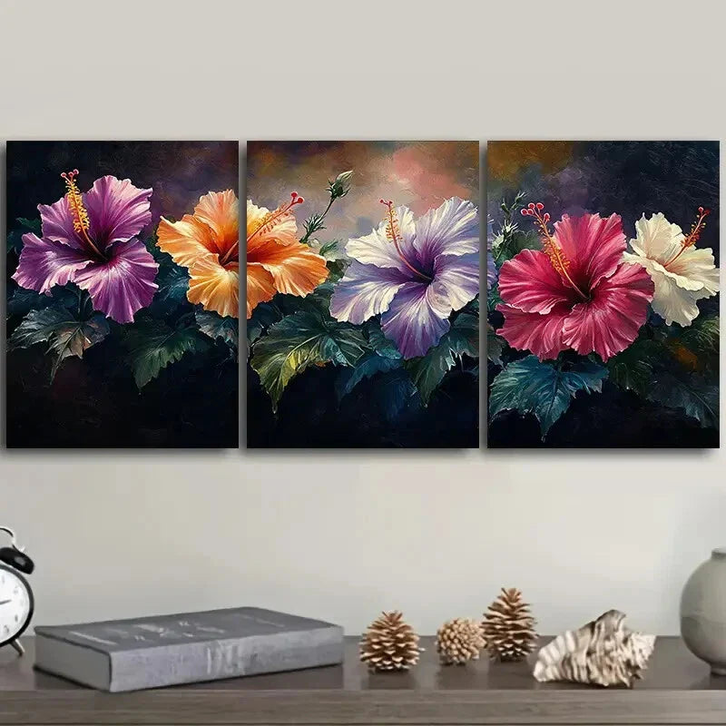 3pcs A colorful hibiscus flower painting Metal Print Ready to Hang Art