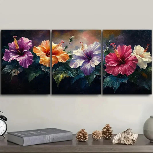 3pcs A colorful hibiscus flower painting Metal Print Ready to Hang Art