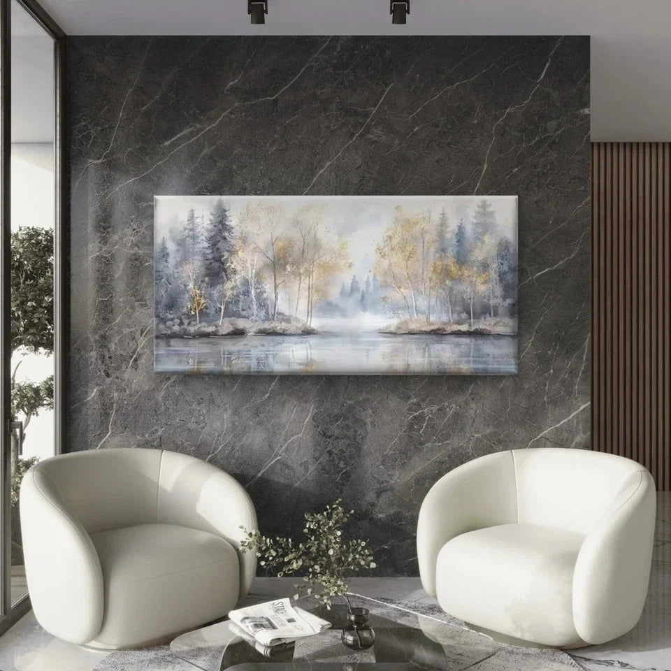 Abstract Forest River Wall Art Canvas Office Home Room Framed 80x45cm