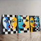 3pcs Two Strange Faces Looking At Each Other Wall Art Set Canvas Framed 40x60cm - High Quality Print 100% Australian Made Wall Canvas Ready to Hang