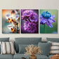 3pcs Orchid, Purple & Blue Flowers plant  Metal Print Ready to Hang Art