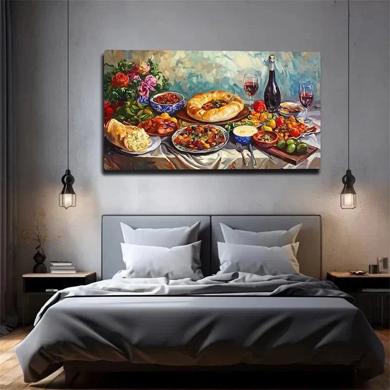 Sumptuous Meals Suitable Wall Art Canvas Office Home Room Framed 80x45cm