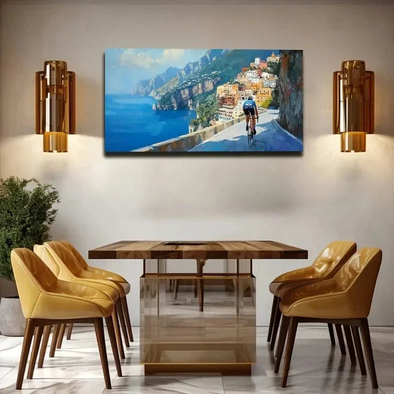 Coastal Mountain Bike Seaside Wall Art Canvas Office Home Room Framed 120x60cm