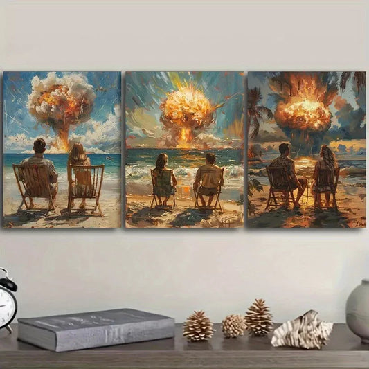 3pcs Dating Couple In The Beach An Explosion  Wall Art Set Canvas Framed 40x60cm - High Quality Print 100% Australian Made Wall Canvas Ready to Hang