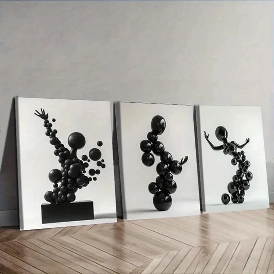 3pcs Many floating spheres Human Shape Wall Art Set Canvas Framed 40x60cm - High Quality Print 100% Australian Made Wall Canvas Ready to Hang
