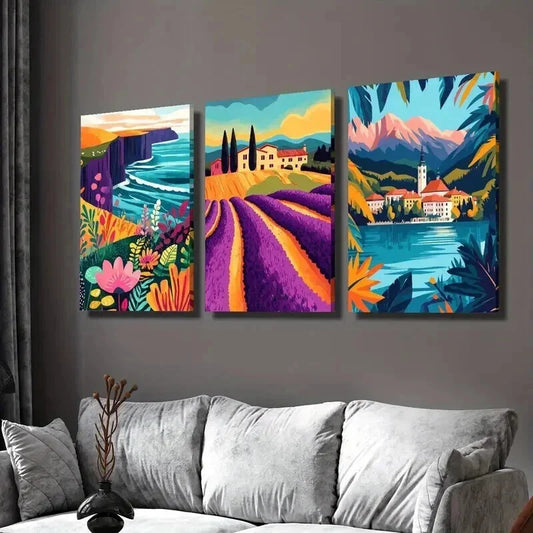 3pcs Ocean Mountains Coast Flowers and Plants Wall Art Set Canvas Framed 40x60cm - High Quality Print 100% Australian Made Wall Canvas Ready to Hang