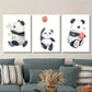 3pcs Adorable Cartoon Panda with Bamboo, Balloon   Metal Print Ready to Hang Art
