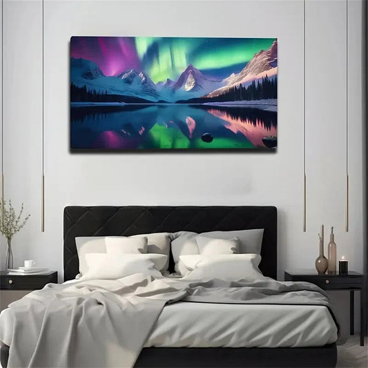 Stunning Northern Lights Wall Art Canvas Office Home Room Framed 80x45cm