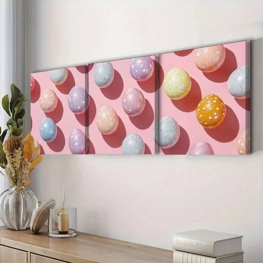 3pcs Easter Eggs Design Portrait Orientation Wall Art Set Canvas Framed 40x60cm - High Quality Print 100% Australian Made Wall Canvas Ready to Hang