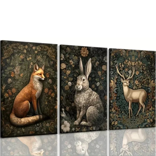 3pcs William Morris Animal Canvas Framed 40x60cm - High Quality Print 100% Australian Made Wall Canvas Ready to Hang
