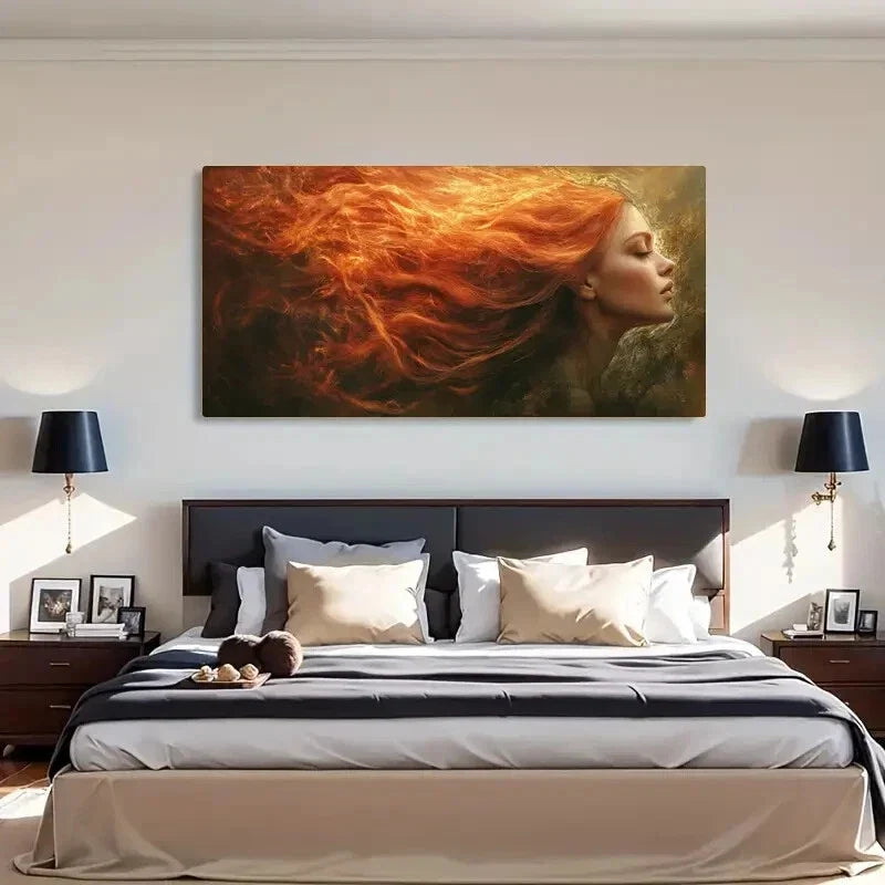 Glowing Hair Woman Aesthetic Wall Art Canvas Office Home Room Framed 120x60cm