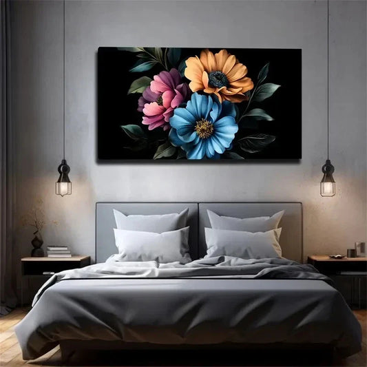 Modern Minimalist Floral Paint Wall Art Canvas Office Home Room Framed 80x45cm