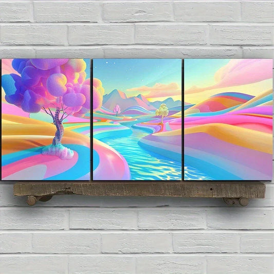 3pcs Colorful Valley Lake Fantasy Metal Print Ready to Hang Art