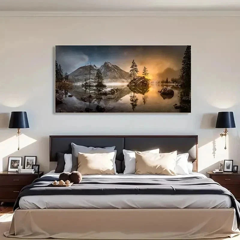Fiery Sunset Reflection Classic Wall Art Canvas Office Home Room Framed 120x60cm
