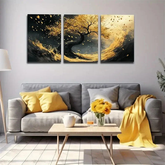 3pcs   Noble Black and Golden Tree Wall Art Set Canvas Framed 40x60cm - High Quality Print 100% Australian Made Wall Canvas Ready to Hang