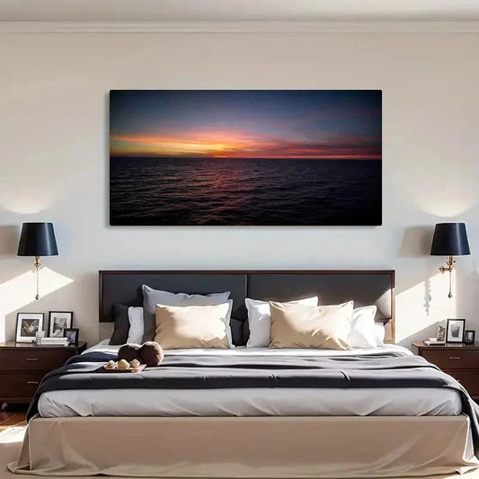 Silent Ocean Sunset Retro Wall Art Canvas Office Home Room Framed 120x60cm