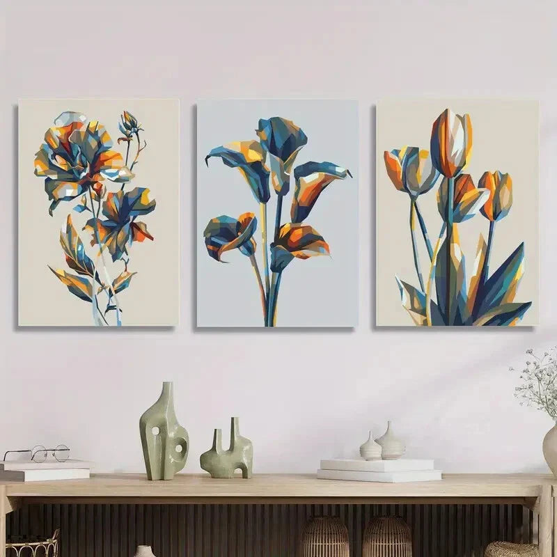 3pcs Three-dimensional blooming flowers,  Metal Print Ready to Hang Art