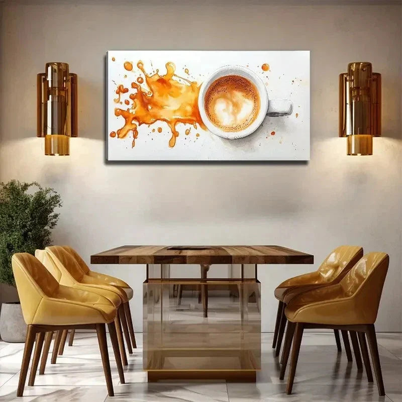 Large Coffee Cup Splash Wall Art Canvas Office Home Room Framed 80x45cm