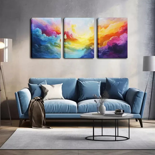 3pcs Colorful Clouds And Sun Wall Art Set Canvas Framed 40x60cm - High Quality Print 100% Australian Made Wall Canvas Ready to Hang