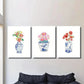 3pcs flowers in chinoiserie vase, watercolor Metal Print Ready to Hang Art