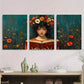 3pcs Vibrant Teal Background with Orange Poppies Metal Print Ready to Hang Art