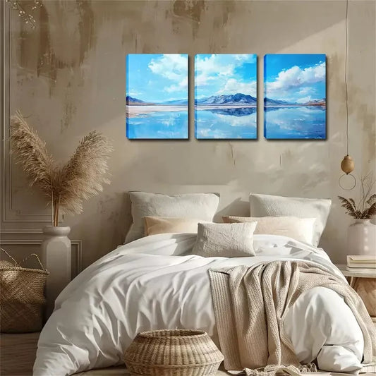 3pcs Lake At The Foot Of The Mountain Wall Art Set Canvas Framed 40x60cm - High Quality Print 100% Australian Made Wall Canvas Ready to Hang