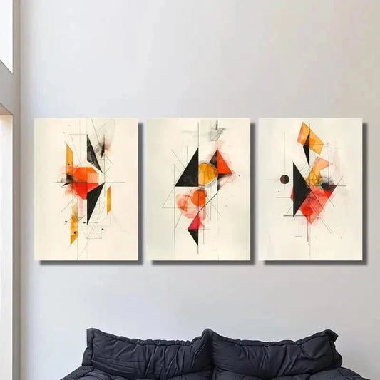3pcs Retro abstract geometric shapes  Metal Print Ready to Hang Art